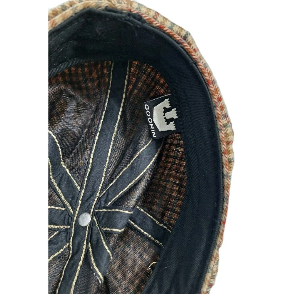 Goorin Bros Newsboy Flat Cap Hat Plaid Check Brown Retro Vintage Cabbie